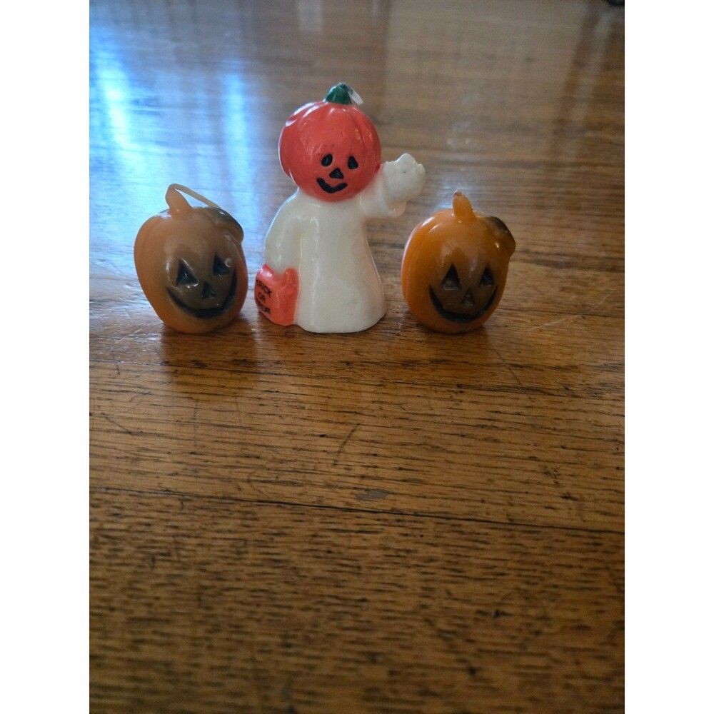 Vintage Lot of 3 Halloween Candles Unburned Pumpkins and Ghost